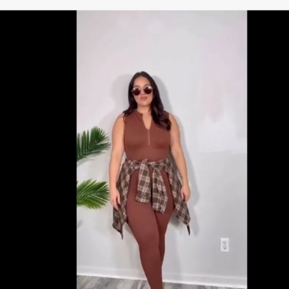 Brown Sleeveless Jumpsuit Xl Fits Smaller Than Tag. Stretch Bodysuit - Picture 3 of 17